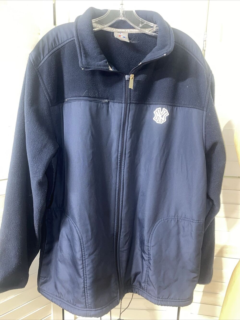 New York Yankees MLB MAJESTIC Navy Full Zip Fleece Nylon Jacket X-Large